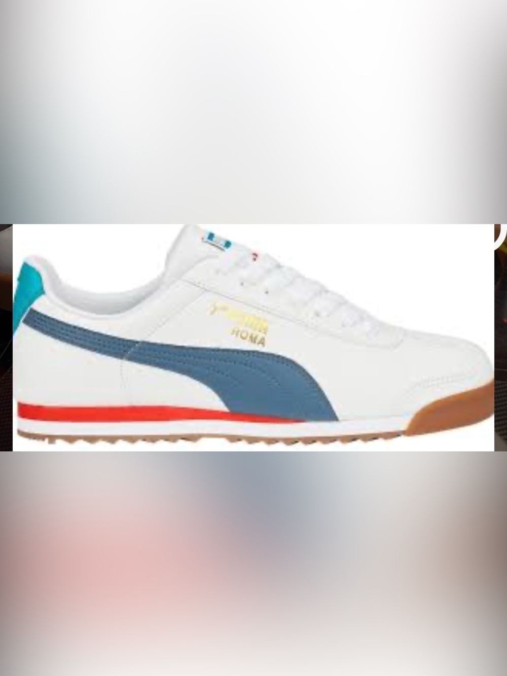 Puma Men’s Roma Sneakers with Navy Stripe and Red Accent